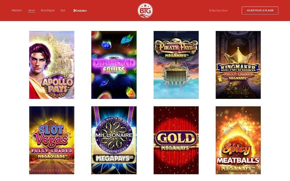 jeux disponibles dans la ludothĂšque de Big Time Gaming