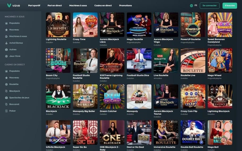 jeux Vave Casino live