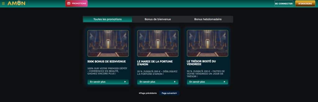 Amon Casino Bonus et promotions