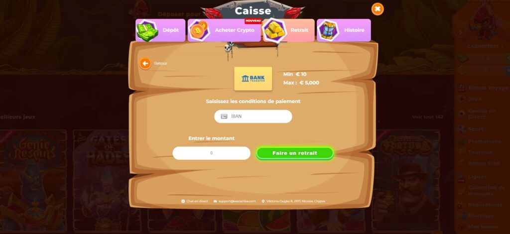 faire un retrait sur Wazamba