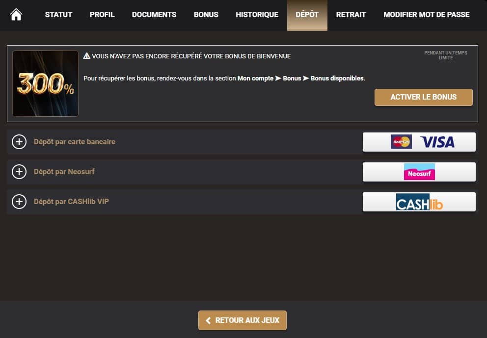 Options de paiement sur Mega Win