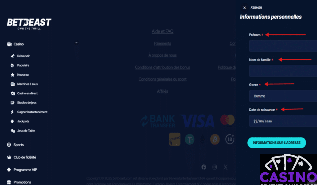 Bet Beast s'inscrire formulaire etape 2 