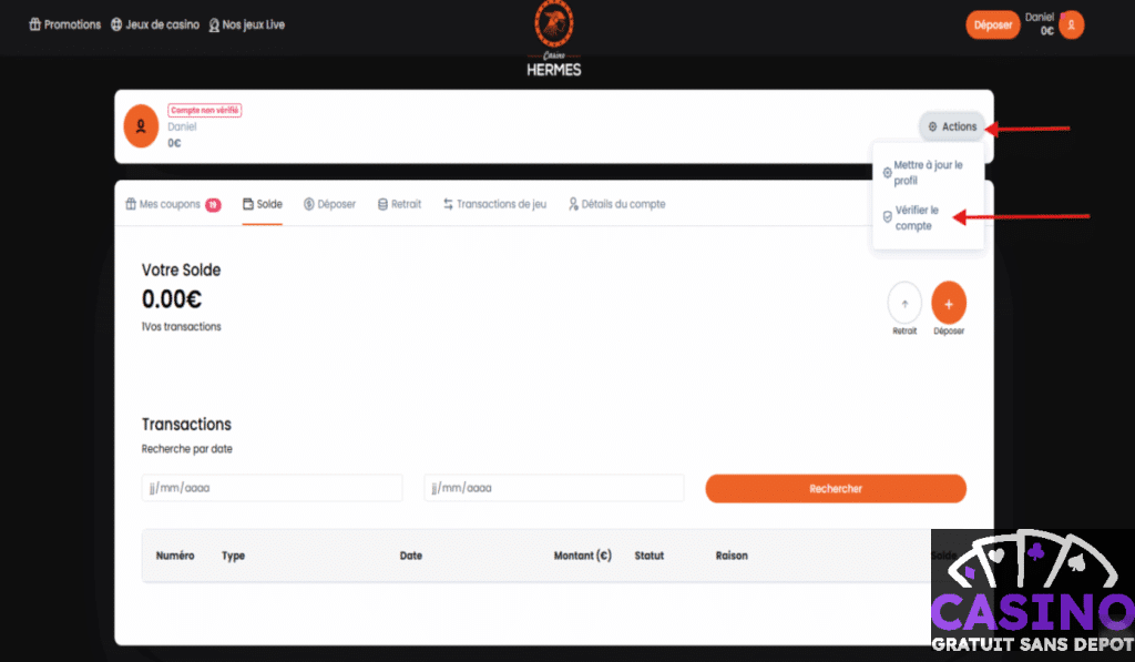 Hermes vip Etape 3 Vérifier le compte